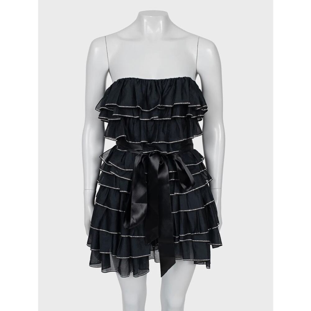 Alexandre Vauthier Black Crystal Ruffle Mini Dress FR38
